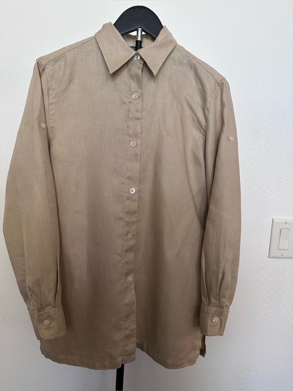 Lauren Ralph Laure Woman Relax Fit Linen Blouse Sleeve Shirt